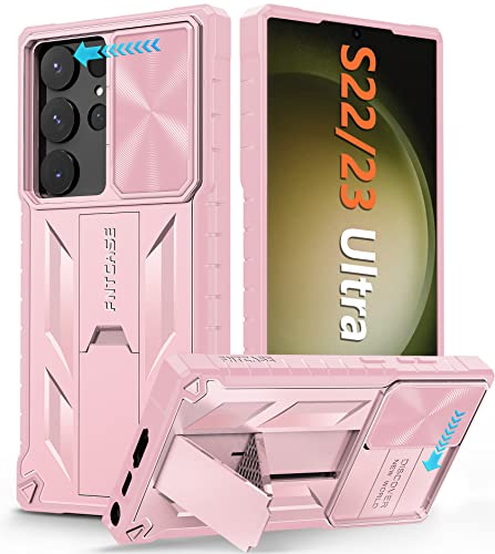 FNTCASE for Samsung Galaxy S23-Ultra Case: S22 Ultra Military Grade Shockproof Protection Mobile Case with Kickstand & Matte Textured Rugged TPU Shell | Drop Proof Protective Phone Cover Pink