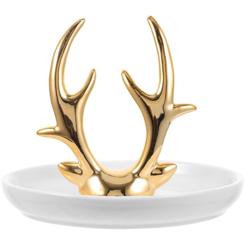 Ipetboom Plateau Bijou Céramique Créatif avec Motif Cerf Doré Coupelle Rangement Boucles Oreilles et Bagues Décor Maison Élégant Cadeau Mariage et Anniversaire