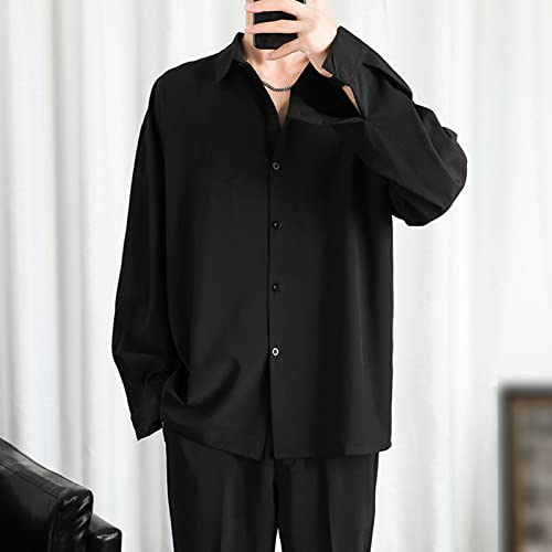 DGHM-JLMY Men Lapel Loose Chiffon Drape Shirt Slim Fit Non-Iron Straight Collar Dress Shirt Collar Button Cuff Dress Shirt3