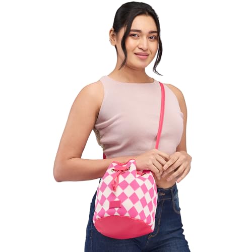 Image of Caprese Checker Sling Bag for Women (Medium, Fuchsia)