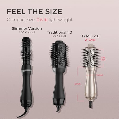 Image of TYMO 2.0 Hair Blow Dryer Brush - AIRBEAM MINI Blowout Hot Air Brush, One Step Volumizer, 2 Inch Oval Barrel Curling Styler, 3X Faster Drying, 0.6 lb Lightweight, Straightener Curling in One, Gold