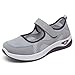 Wabkderpu Women's Walking Shoes Adjustable Fashion Mary Jane Shoes Lightweight Mesh Breathable Diabetic Nurse Shoes Comfortable Slip On Sneakers Flat Loafers Grey