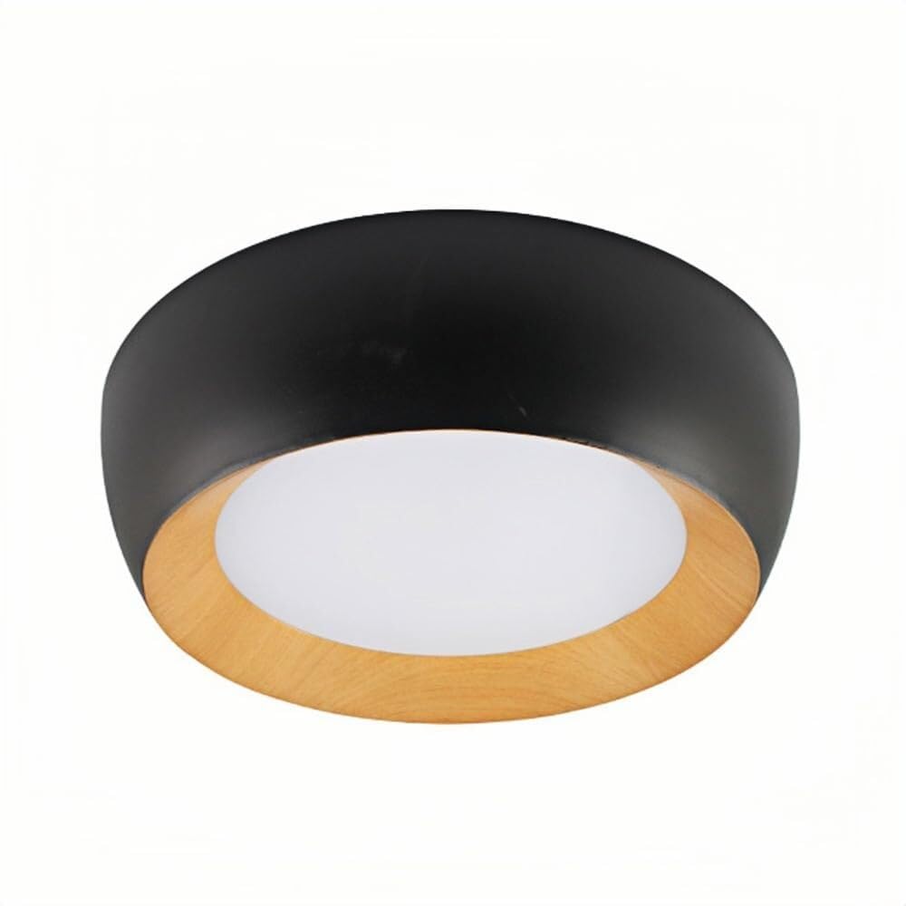LUOYAOB Modern and Minimalism Round Wood Grain Ceiling Lights Black White Iron Body Flush Mount Ceiling Lamps Acrylic Shade Ceiling Light Fixture for Bedroom Living Room Hallway(Black,50cm/19.6in)