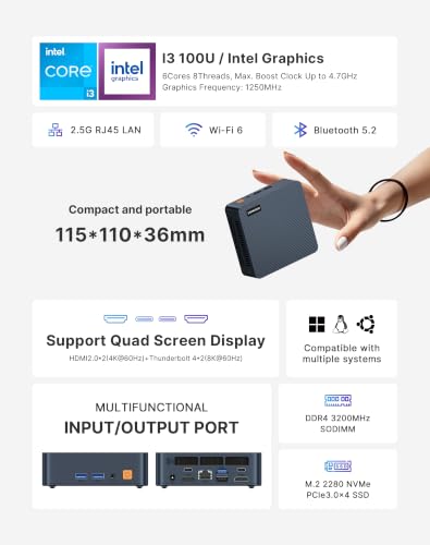 Image of C7 Mini PC, Intel Core 3 100U, 16GB DDR4 RAM 512GB NVMe SSD