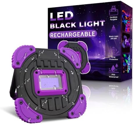 Biuonk Rechargeable LED Black Light, Cordless 395nm Battery Powered Black Lights, Body Painting, Fishing, Halloween Party, Neon Glow Party, Fluorescent Poster, Christmas, 1 Pack