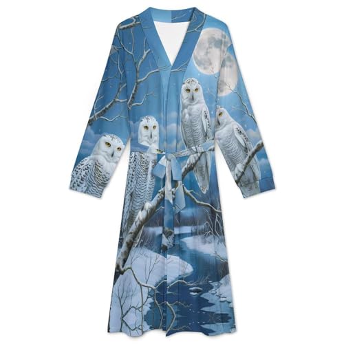 Snowy Wolf Full Moon Soft Robe Long Sleeve Bathrobes V Neck Sleepwear Spa Robes with Belt Men Woman3