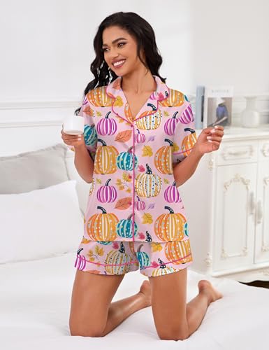 Image of SHESHOW Satin Pajamas for Women Set Preppy Animals Pjs Short Sleeve Shorts 2 Piece Loungewear Sets XS-XXL