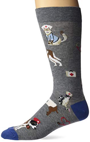 K. Bell Men's Fun Jobs and Occupation Novelty Crew Socks, Veterinarian (Charcoal Heather), Shoe Size: 6-12