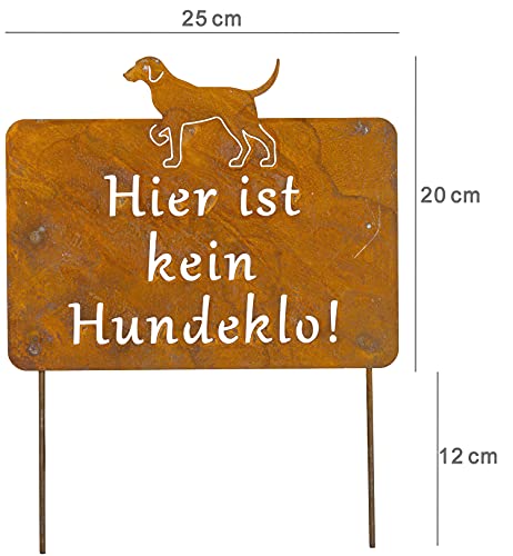 B2S BACK2SEASON Kein Hundeklo Metall Stecker Edelrost Schild Warnschild Made in Europa B= 25 cm