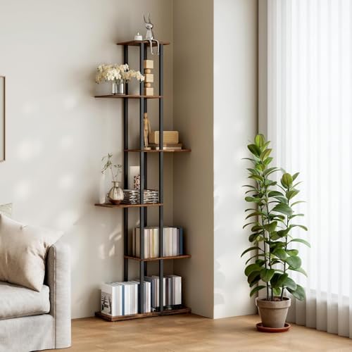 Catálogo para Comprar On-line Estantes esquineros los más recomendados. 49 RWDKDTX Librero Minimalista, Mueble Estante Organizador de Libros Alto Delgado, Vertical Librero Madera de 6 Repisas, Industrial Libreros Esquinero para Sala, Recamara, Oficina,...