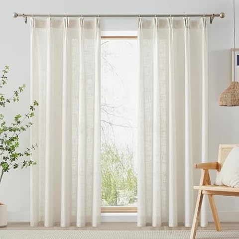 Fmfunctex Beige Pencil Pleat Sheer Curtains Cover