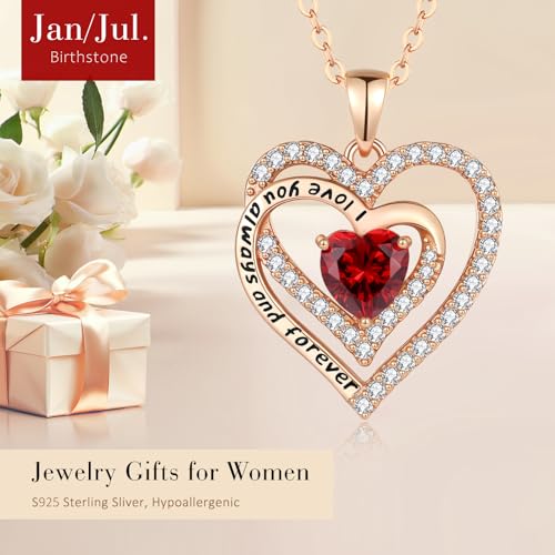 Lomantise Heart Birthstone Necklaces for Women, 925 Sterling Silver Rose Gold Necklace Love Pendant Necklaces Anniversary Birthday Jewelry Gifts for Women Wife Mom Girlfriend Her - Image 5