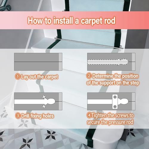 Brass Stair Rods Set of 3-13, Heavy-Duty Cut-to-Size Carpet Runner Rods, Easy Installation, Secure Rugs, Durable Home Stair Accessories (44inch/111cm)