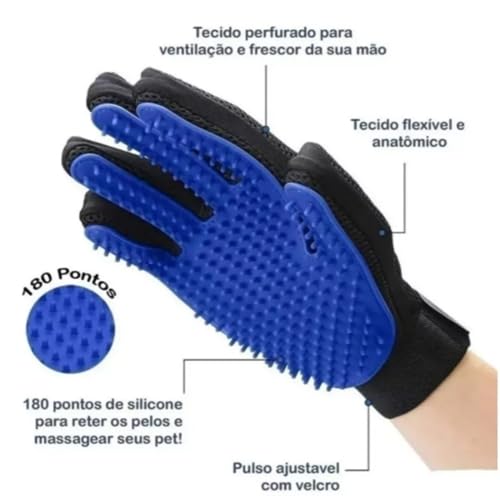 Luva Removedora de Pelos Para Cães e Gatos Premium (Azul)