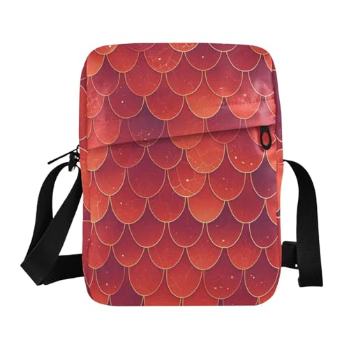 messenger bags Small Crossbody Bags Shoulder Handbags Adjustable Strap for work work - Red Mermaid - Scale Pattern