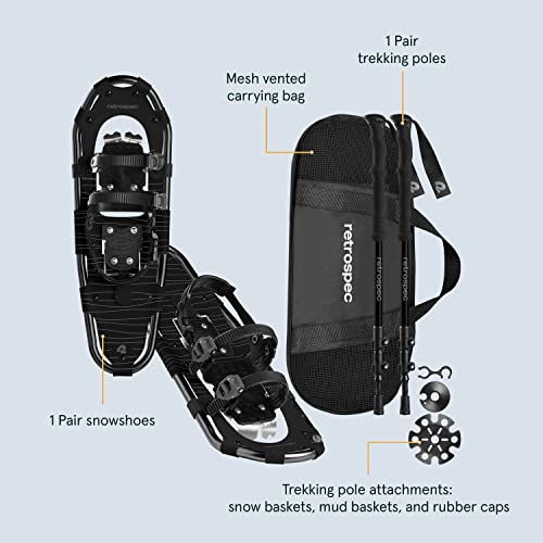 Retrospec Drifter 25/30 Inch Snowshoes & Trekking Poles Bundle For Men & Women, Durable All Terrain With Fully Adjustable Binding And Carry Bag With Lightweight Aluminum Hiking & Walking Sticks #TOP1