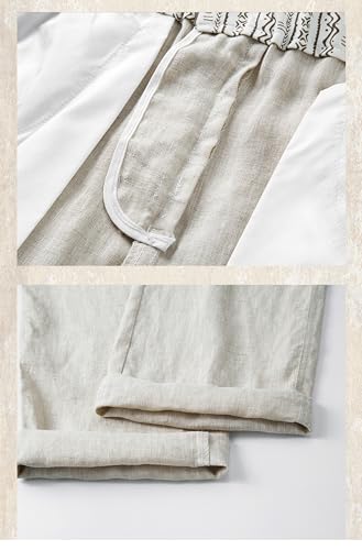 Men's Cotton Linen Pants Elastic Waist Straight-Leg Casual Loose Fit Lightweight Work Business Trousers3