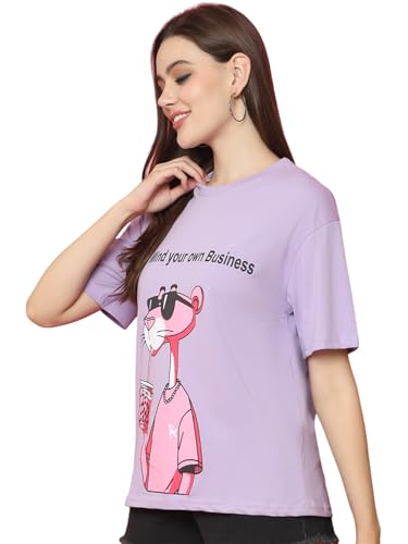 Image of Preneum Women's Cotton Aesthetic & Cool Graphic Printed Baggy Fit Drop-Shoulder Sleeves Cotton Oversized T-Shirt || Printed