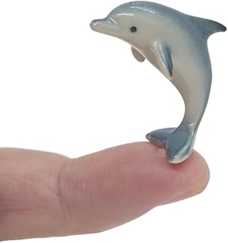 WitnyStore Tiny 118" Blue Gray Dolphin Tail Down Figurine - Miniature Hand Made Ceramic Dolphins Porpoises Whales Marine Mammal Aquatic Sea Animals Porcelain Decorative Collectible Figures Decor Gifts