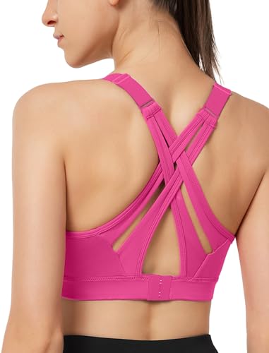 Image of Yvette Criss Cross Adjustable High Impact Running Bra | Pickleball Tennis, Big Bust Plus Size, Adjustable Strap, Wireless Sewn in Pads, No Bounce, Full Coverage, Moisture-Wicking