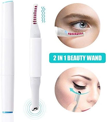 Electric Heated Eyelash Curler，UIOT 2-IN-1 Mini Lash Curler Brush with Eye Massager Wand Comb Long Lasting Curled Lashes Curling Tool Makeup Eye Lashes Brush