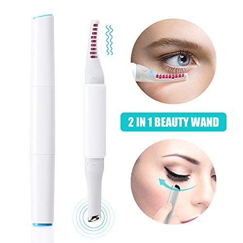 Electric Heated Eyelash Curler,UIOT 2-IN-1 Mini Lash Curler Brush with Eye Massager Wand Comb Long Lasting Curled Lashes Curling Tool Makeup Eye Lashes Brush