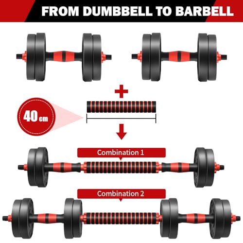BCBIG Set di manubri corti, 2 in 1, 10/15/20/30 kg, per uomini e bilancieri regolabili, tubo di collegamento multifunzione, per allenamento di forza