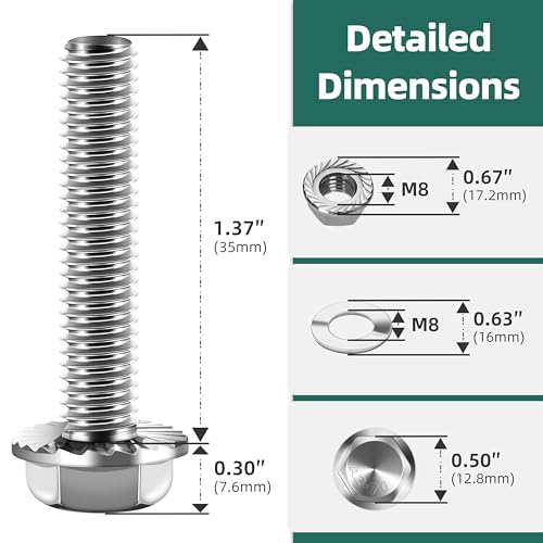 EASTPUK M8-1.25 x 40mm Metric Flanged Hex Head Bolts Screws, 10Sets M8x1.25 Flange Hexagon Drive Stainless Steel 18-8 (304) M8 Bolts and Nuts Washers by EASTPUK - Used condition - Image 2