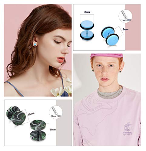Sailimue 19 Pairs Stainless Steel Men Earrings Studs Ear Piercing Plugs Tunnel Screw Design Fake Gauges Earrings Flat Back Stud Earring Set For Men Women #TOP2