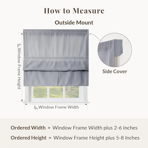 Image of TWOPAGES No Drill Cordless Farmhouse Ticking Stripe Roman Shades Roman Blinds for Windows, Custom Made Light Filtering Blackout Blinds Shades for French Door, Black Pinstripe, 1 Piece