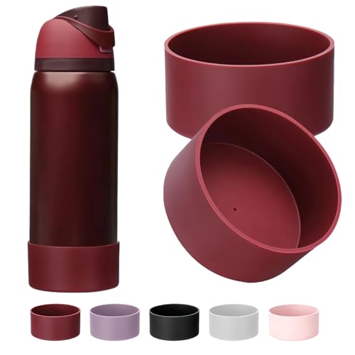 2PCS Protective Silicone Boots for Black Cherry Owala 24oz 32oz, Anti-Slip Sleeve Cover for Owala FreeSip Water Bottles Accessories Enhances Stability & Prevents Scratches(32oz,Black Cherry)