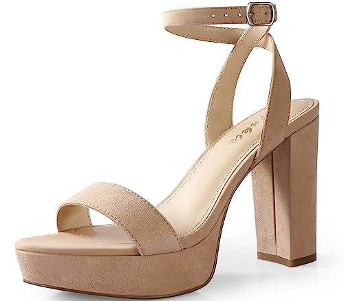 Image of Ankis Platform Heels for Women 4 Inches Chunky Heels Sandals for Women Comfy Open Toe Block Heeled Sandals Nude White Silver Gold Black Ankle Strappy Heels