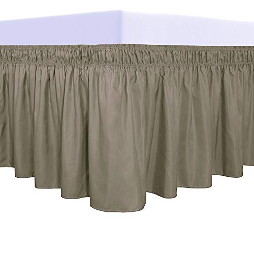 PureFit Wrap Around Ruffled Bed Skirt with Adjustable Elastic Belt - 22 Inch Drop Easy to Put On, Wrinkle Free Bedskirt Dust Ruffles, Bed Frame Cover for Twin,Twin XL and Full Size Beds, Sand