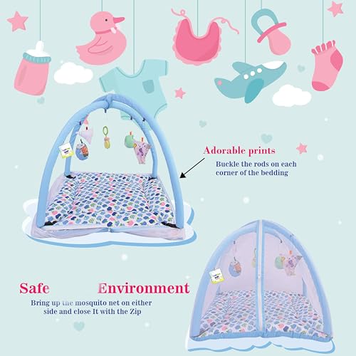 Image of Toddylon Flat Bed Baby Bed Bedding Set for New Born Mattress with Mosquito Net | Carry Bag|Essentials Combo (0-6 Months) (3PCS Set)