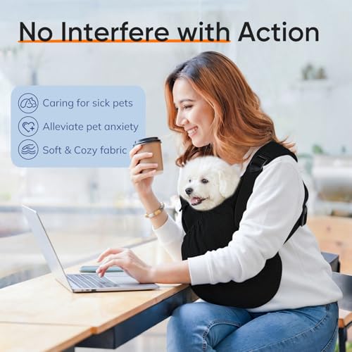 Supet Dog Sling Carrier for Pets, Adjustable Hands Free Front Chest Pouch | Reduces Back & Neck Pain Anti-Anxiety Backpack, 62% Cotton Blend Soft Bag, Fit Dogs, Cats, Puppy (Black Regular 4-14Lbs) - Image 5