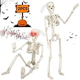 JEDWKFA 2 Piezas Esqueleto Colgante para Halloween, 40 CM Con Articulaciones Móviles, Luminoso Con Sonido, para Decoración de Casa Encantada