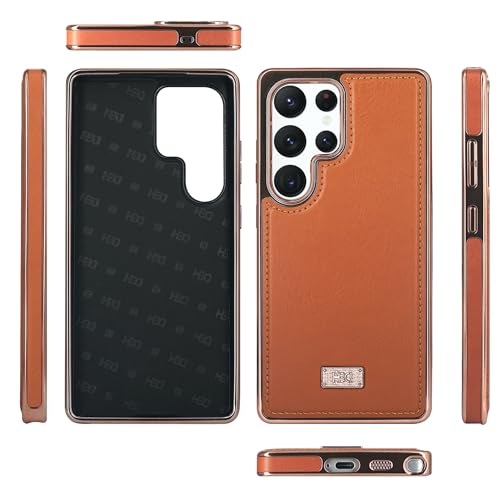 Image of BOUNCEBACK Faux Leather Electroplated Back Case /Cover for Samsung Galaxy S25 Ultra - Brown