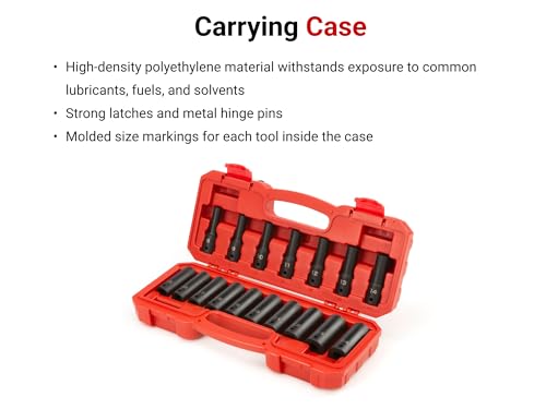 Image of TEKTON 1 /2 Inch Drive Impact Socket Set, 17-Piece | SID92329 | (8 - 24 mm), Deep, 6-Point, Case