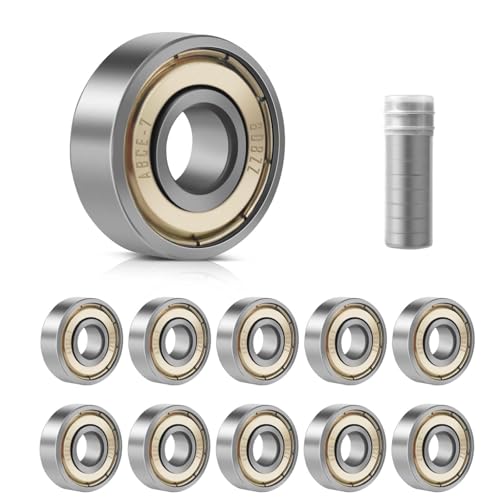 10 Stück Kugellager, 608ZZ 8x22x7 mm, Double Shielded Miniatur Rillenkugellager, Carbonstahl Präzisionslager, 608 Kugellager für Skateboards, Rollerblades, Fahrräder (10)