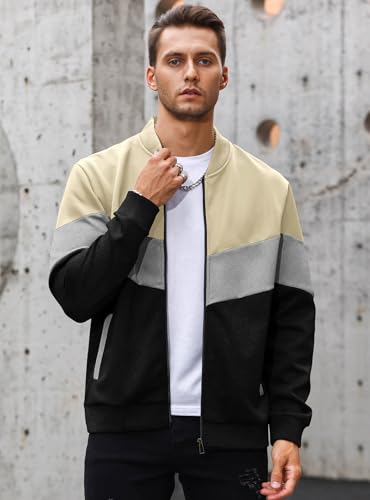 Image of HYPESTFIT Mens Lightweight Jacket Casual Bomber Jacket Color Block Varsity Coat