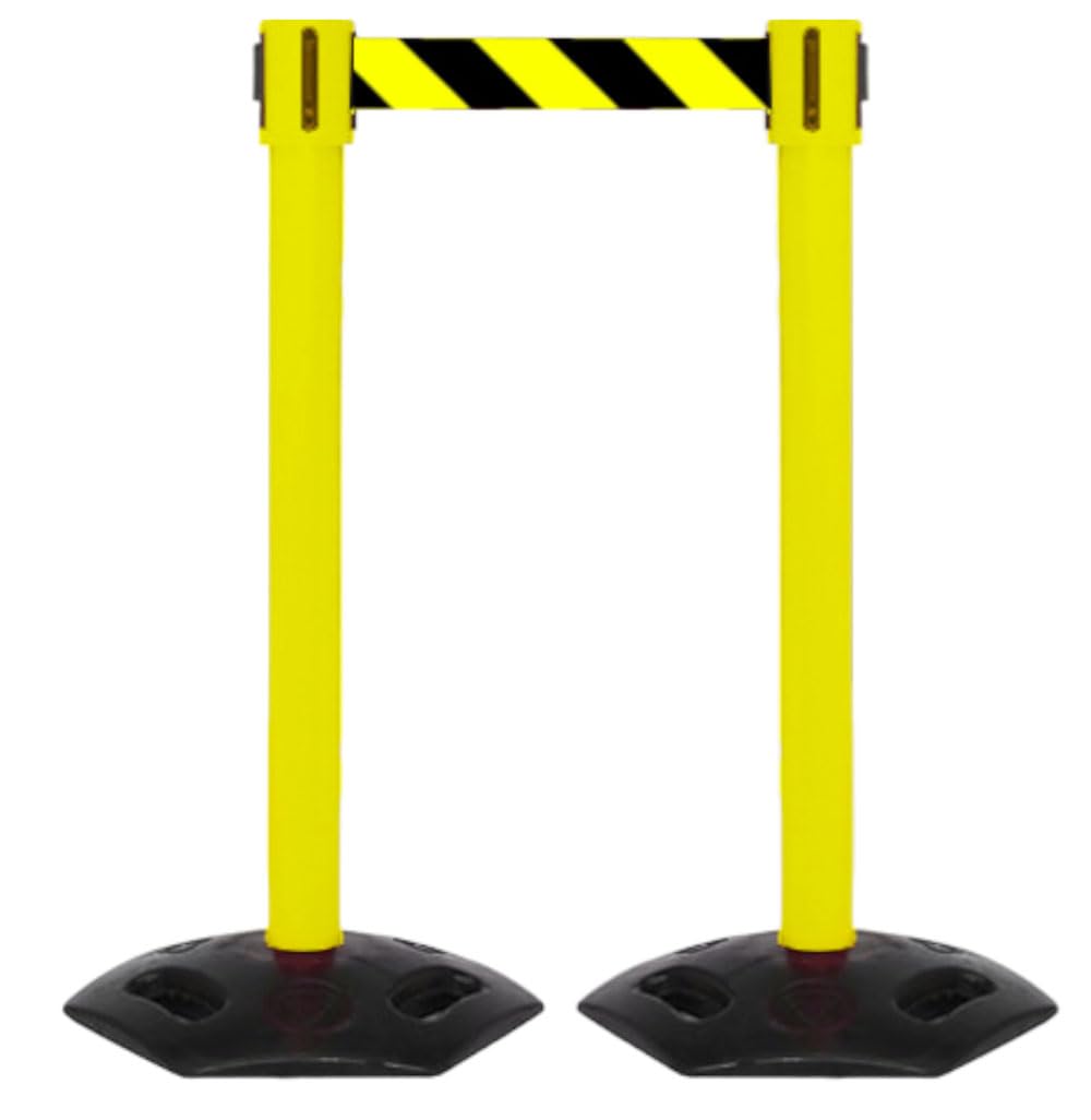 Juego de 2 soportes de seguridad para personas de 5 m de longitud de correa, soporte de barrera, cinta de barrera, postes de bloqueo