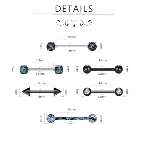 D.Bella 14G Nipple Rings Opal CZ Nipplerings Piercing Stainless Steel Nipple Straight Piercing Barbell for Women3