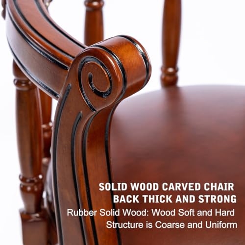 Butaco giratorio de 360 grados con respaldo, altura barra, asiento de cuero vacuno y estructura de madera, color azul oscuro (1 unidad) miniatura 4