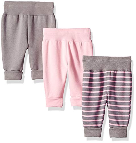 Hanes baby boys Ultimate Flexy 3 Pack Adjustable Fit Fleece Joggers Layette Set, Pink Pink Grey Stripe, 12-18 Months US