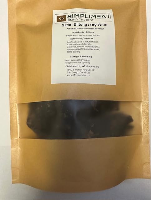 SimpliMEAT Safari Beef Biltong (Jerky) 1lb (16oz) Air-Dried, Sugar-Free, Dairy-Free, Paleo, Keto