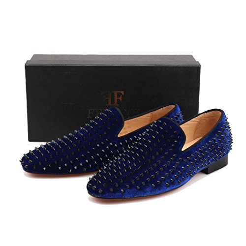 FERUCCI Men Blue Velvet Slippers Loafers Flat with Black Spikes3