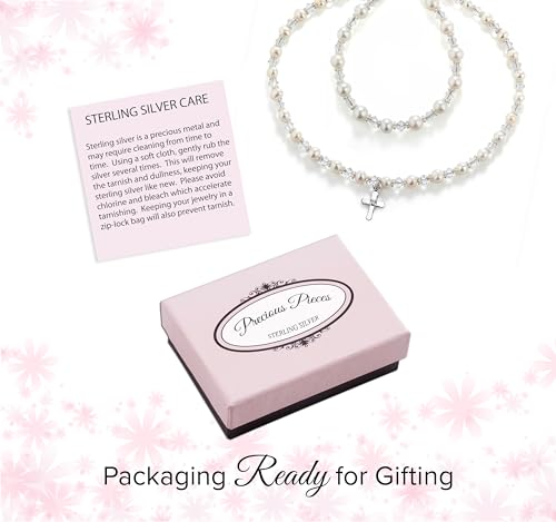 Precious Pieces Children's Sterling Silver Cross Bracelet and/or Necklace with Cultured Pearl and Crystal First Communion, Baptism or Christening Gift4