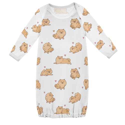 WIFIU Cute Funny Pomeranian Spitz Dogs Baby Girls Boys Sleeper Gown Cotton Nightgown Long Sleeve, Baby Nightdress Sleeping Clothes for Newborn 3-6 Months Multicolor