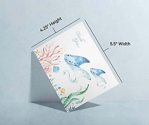 Image of Twigs Paper Baby Shower Thank You Cards, 12 Ocean Watercolor Note Cards