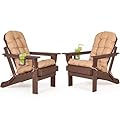 nalone Folding Adirondack Chairs Set of 2 with Cushion with Cup Holder, HDPE Plastic Oversized Patio Chair Weather Resistant, Used in Outdoor, Fire Pit, Deck, Garden, Campfire Chairs